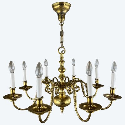 Lustre En Laiton Doré, Style Classique, XXe Siècle