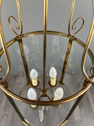 Lanterne En Laiton Doré Et Verre, Style Classique, XXe Siècle