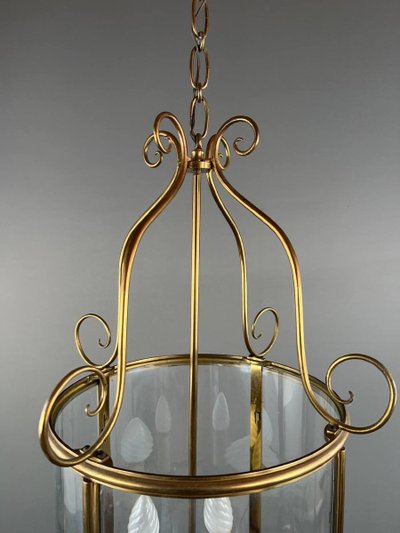 Lanterne En Laiton Doré Et Verre, Style Classique, XXe Siècle