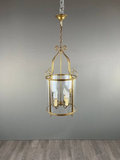 Lanterne En Laiton Doré Et Verre, Style Classique, XXe Siècle