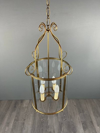Lanterne En Laiton Doré Et Verre, Style Classique, XXe Siècle
