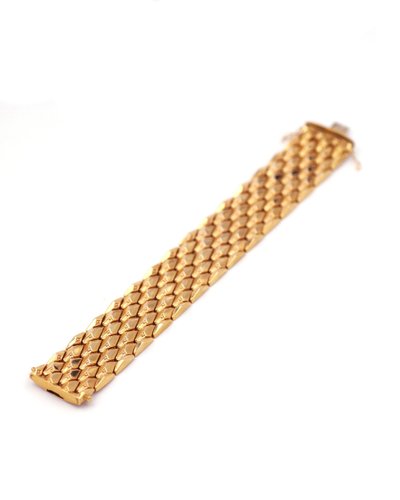 Bracciale a fascia larga retrò in oro 18k, sfaccettato, bracciale a fascia, gioielli italiani