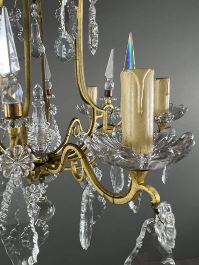 Lustre En Laiton Et Cristal, XXe Siècle
