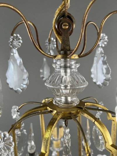Lustre En Laiton Et Cristal, XXe Siècle