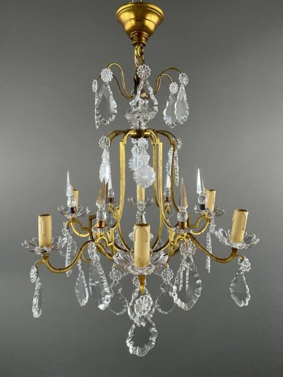 Lustre En Laiton Et Cristal, XXe Siècle