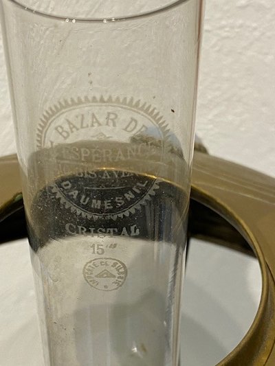 Lampada a olio con cardi in bronzo e ottone dorato di Georges LELEU - Art Nouveau 1900