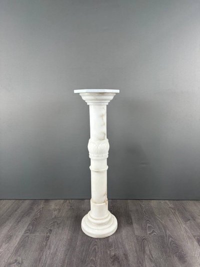 Carved White Marble Column, Mid-20th Century