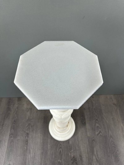 Carved White Marble Column, Mid-20th Century