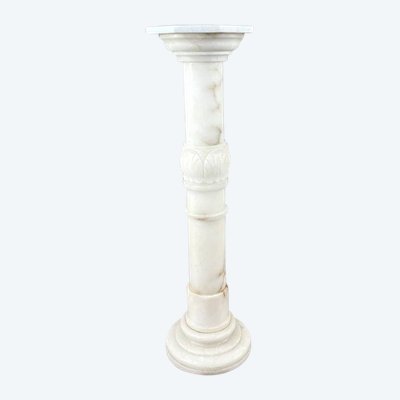 Carved White Marble Column, Mid-20th Century