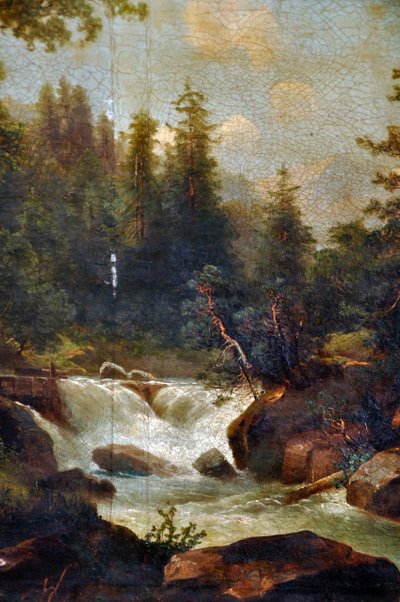Olio su tela paesaggio montano metà XIX secolo