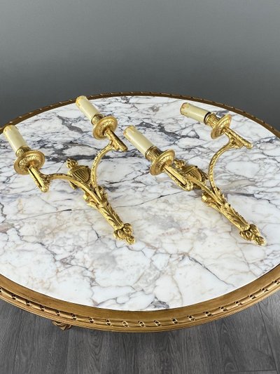 Paire D’appliques En Bronze Doré, Maison Baguès, Style Louis XVI, XXe Siècle