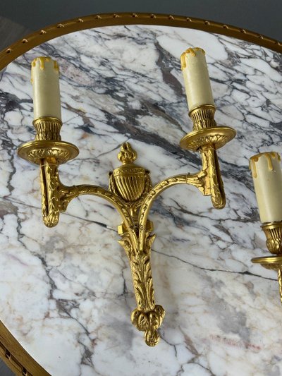 Paire D’appliques En Bronze Doré, Maison Baguès, Style Louis XVI, XXe Siècle