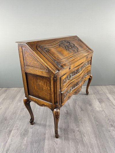 Secretaire in legno intagliato, stile Luigi XV, inizio XX secolo