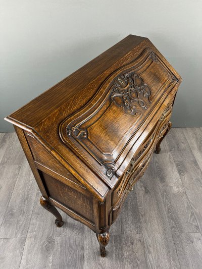 Secretaire in legno intagliato, stile Luigi XV, inizio XX secolo