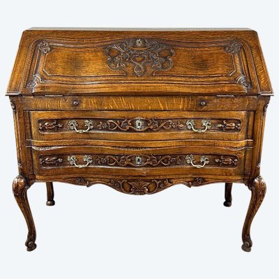 Secretaire in legno intagliato, stile Luigi XV, inizio XX secolo