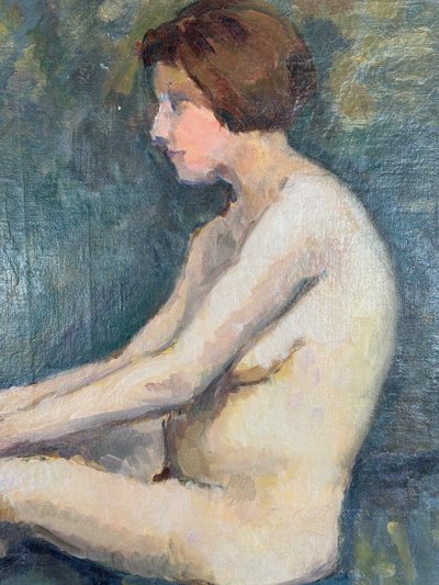 Ölgemälde auf Leinwand, Sitzender Akt, Französische Schule, frühes 20. Jahrhundert