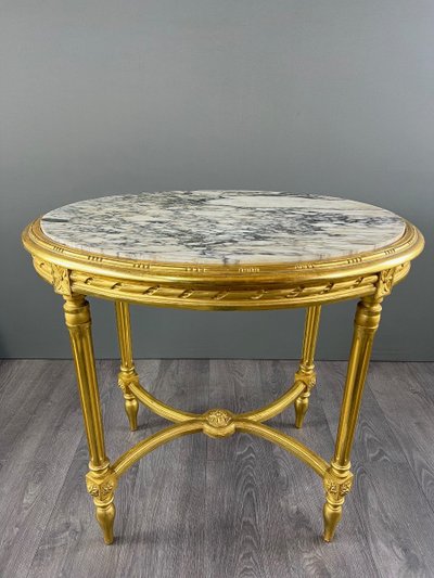 Table Guéridon En Bois Doré, Style Louis XVI, XIXe Siècle