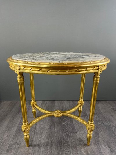 Table Guéridon En Bois Doré, Style Louis XVI, XIXe Siècle
