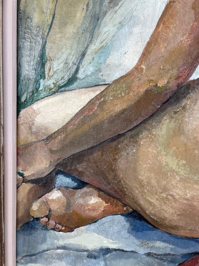 Seated Nude Painting, Oil on Canvas Signed, 1938, 20th Century