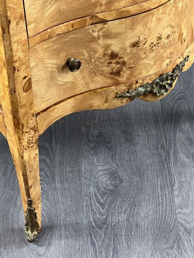 Commode Meuble De Rangement Louis XV En Loupe De Thuya Et Marbre, époque XIXe Siècle