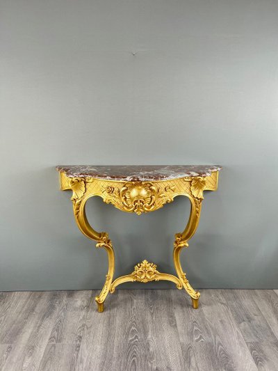 Console Murale De Style Louis XV En Bois Doré Et Marbre, XIXe Siècle