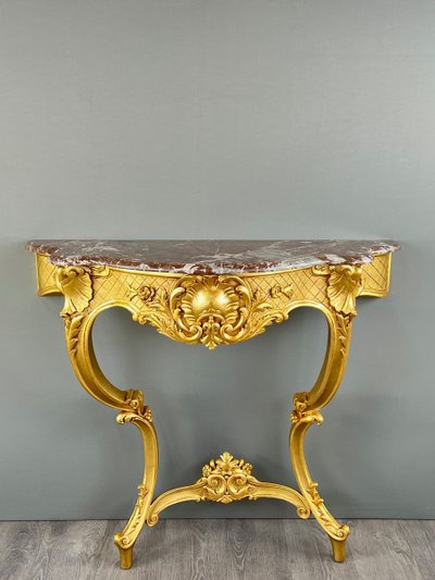 Console Murale De Style Louis XV En Bois Doré Et Marbre, XIXe Siècle