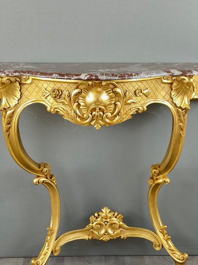 Console Murale De Style Louis XV En Bois Doré Et Marbre, XIXe Siècle