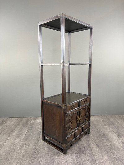 Etagère Cabinet Asiatique En Bois Et Laiton, Fin XIXe / Début XXe