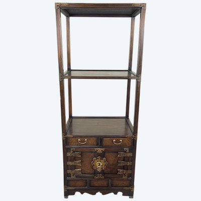 Etagère Cabinet Asiatique En Bois Et Laiton, Fin XIXe / Début XXe
