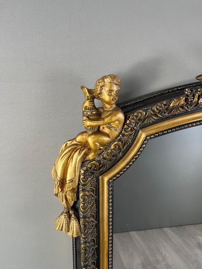 Grand Miroir à Fronton En Bois Sculpté Et Doré, Style Napoléon III