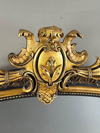Grand Miroir à Fronton En Bois Sculpté Et Doré, Style Napoléon III
