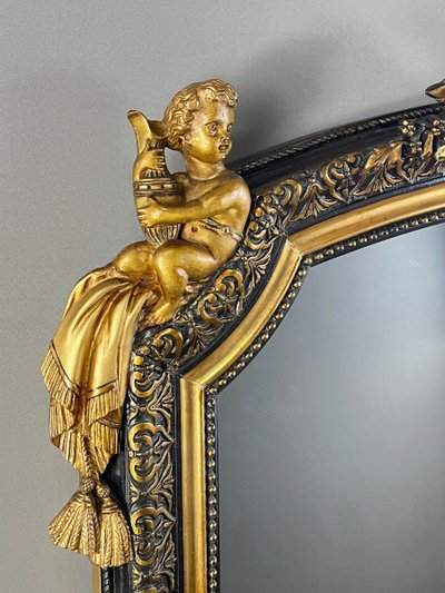 Grand Miroir à Fronton En Bois Sculpté Et Doré, Style Napoléon III
