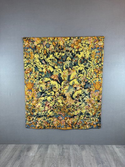 Antique Tapestry with Plant Decor, 19th Century