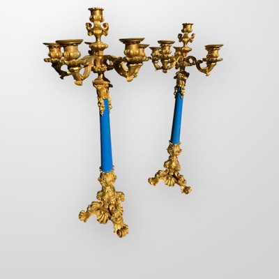 Coppia di candelabri in bronzo a 6 luci, XIX secolo, periodo Napoleone III 
