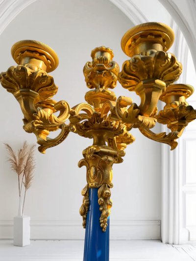 Coppia di candelabri in bronzo a 6 luci, XIX secolo, periodo Napoleone III 