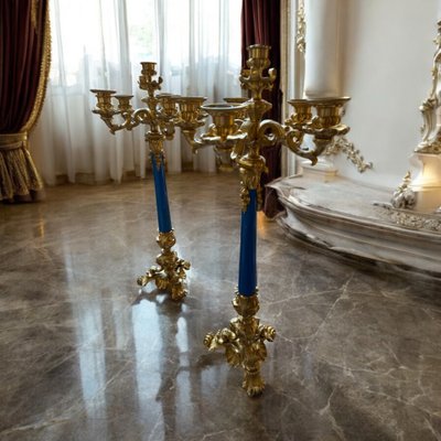 Coppia di candelabri in bronzo a 6 luci, XIX secolo, periodo Napoleone III 