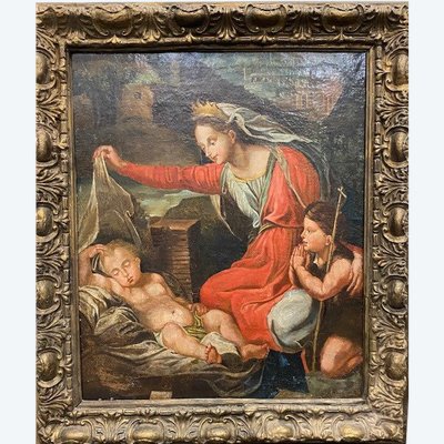 Italienische Schule 17. Jahrhundert - Geburt Christi - Öl auf Leinwand