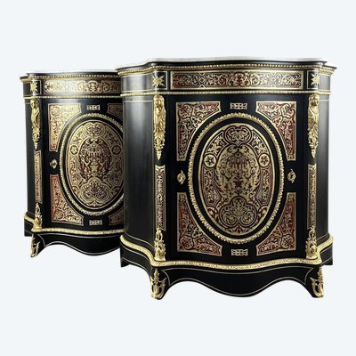 Paar Boulle-Möbelschränke mit Intarsienarbeit, Epoche Napoleon III