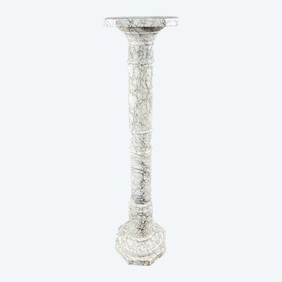 White Veined Marble Column, 20th Century