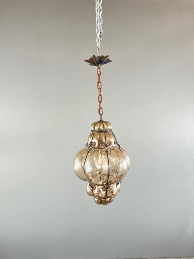 Amber Blown Glass Hanging Lantern, Italian Work, 20th Century