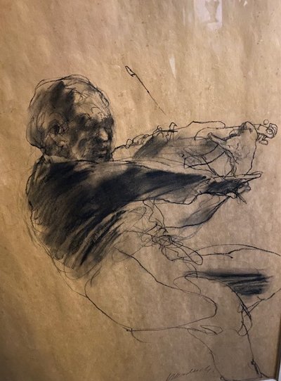 Claude WEISBUCH (1927-2014) - The Violinist - Charcoal Drawing - Exceptional Size
