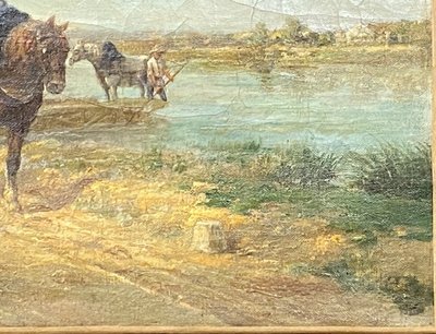 "The Towing Horses" - Unsigned Oil on Canvas - Circa 1860/80