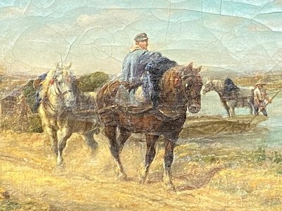 "The Towing Horses" - Unsigned Oil on Canvas - Circa 1860/80
