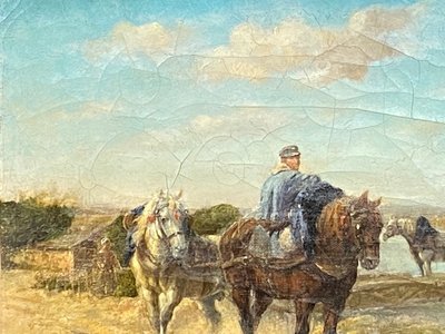 "The Towing Horses" - Unsigned Oil on Canvas - Circa 1860/80