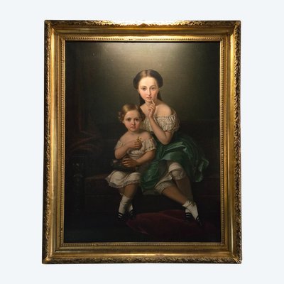 Large Portrait of Children, Oil on Canvas, Napoleon III period.