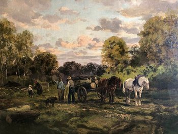 Clément Quinton (1851-1920), grande olio su tela "Forestali