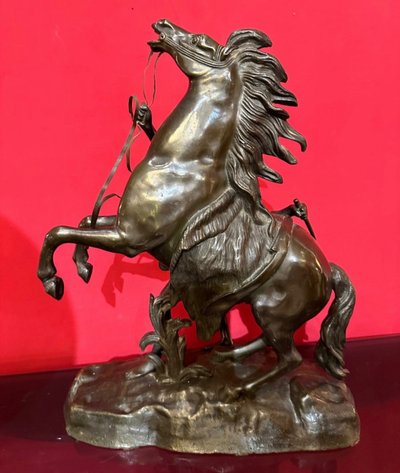 Bronze Darstellend Die Pferde Von Marly Mit Brauner Patina Von Coustou