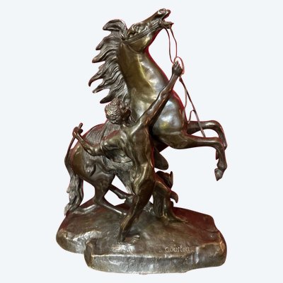 Bronze Darstellend Die Pferde Von Marly Mit Brauner Patina Von Coustou