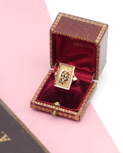 Bague Ier Empire perles et or 18k, bague ancienne, perles fines, bijou Ancien, Napoléon 1er