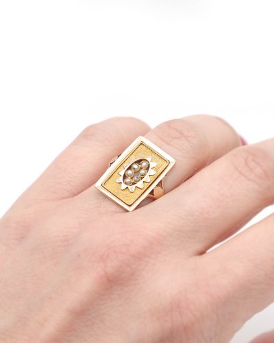 Bague Ier Empire perles et or 18k, bague ancienne, perles fines, bijou Ancien, Napoléon 1er